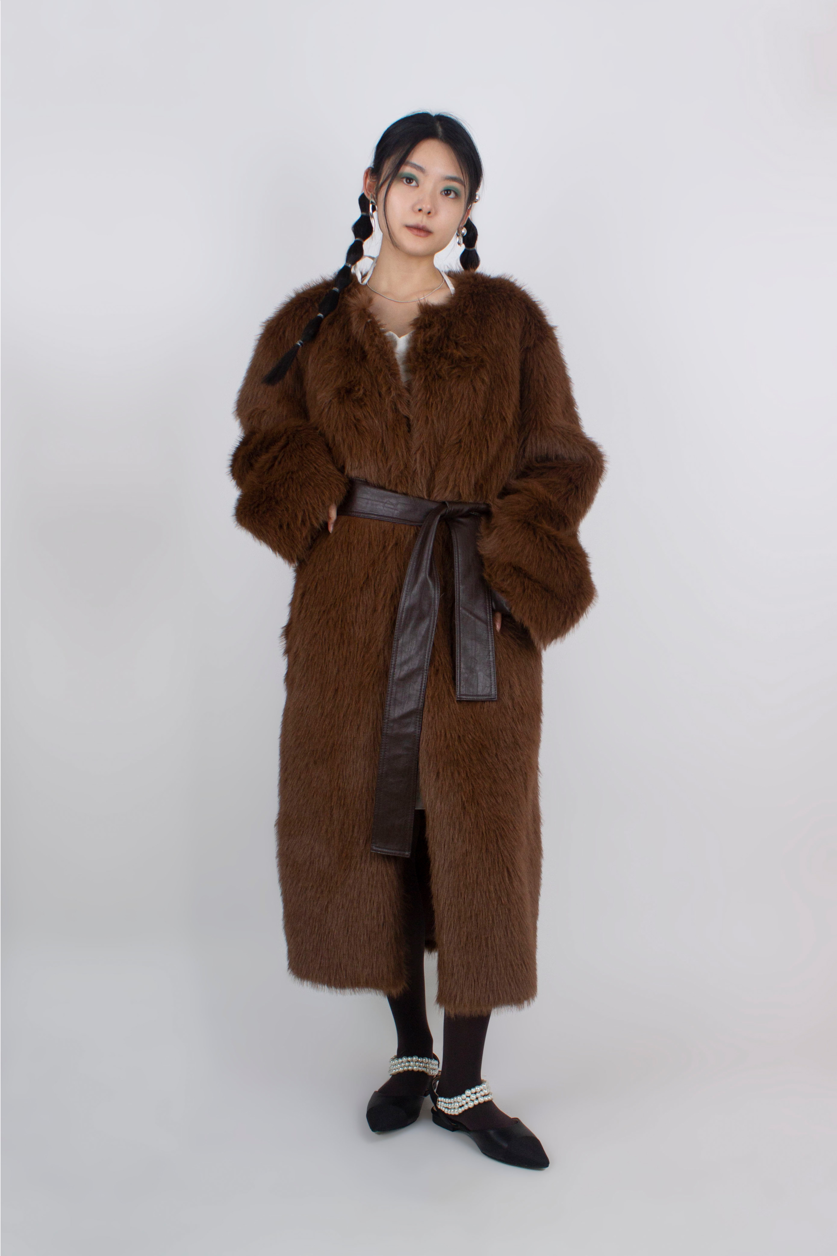 Belt Fur Coat (2 color)
