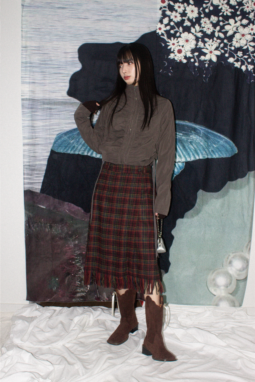 checker fringe skirt (2 color)
