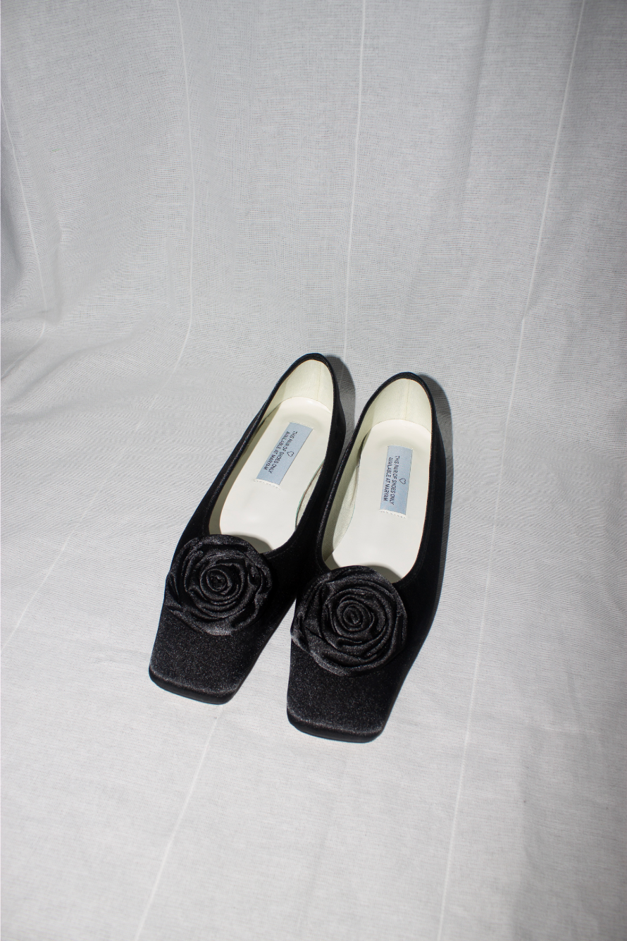 rose satin flat shoes (3 color)