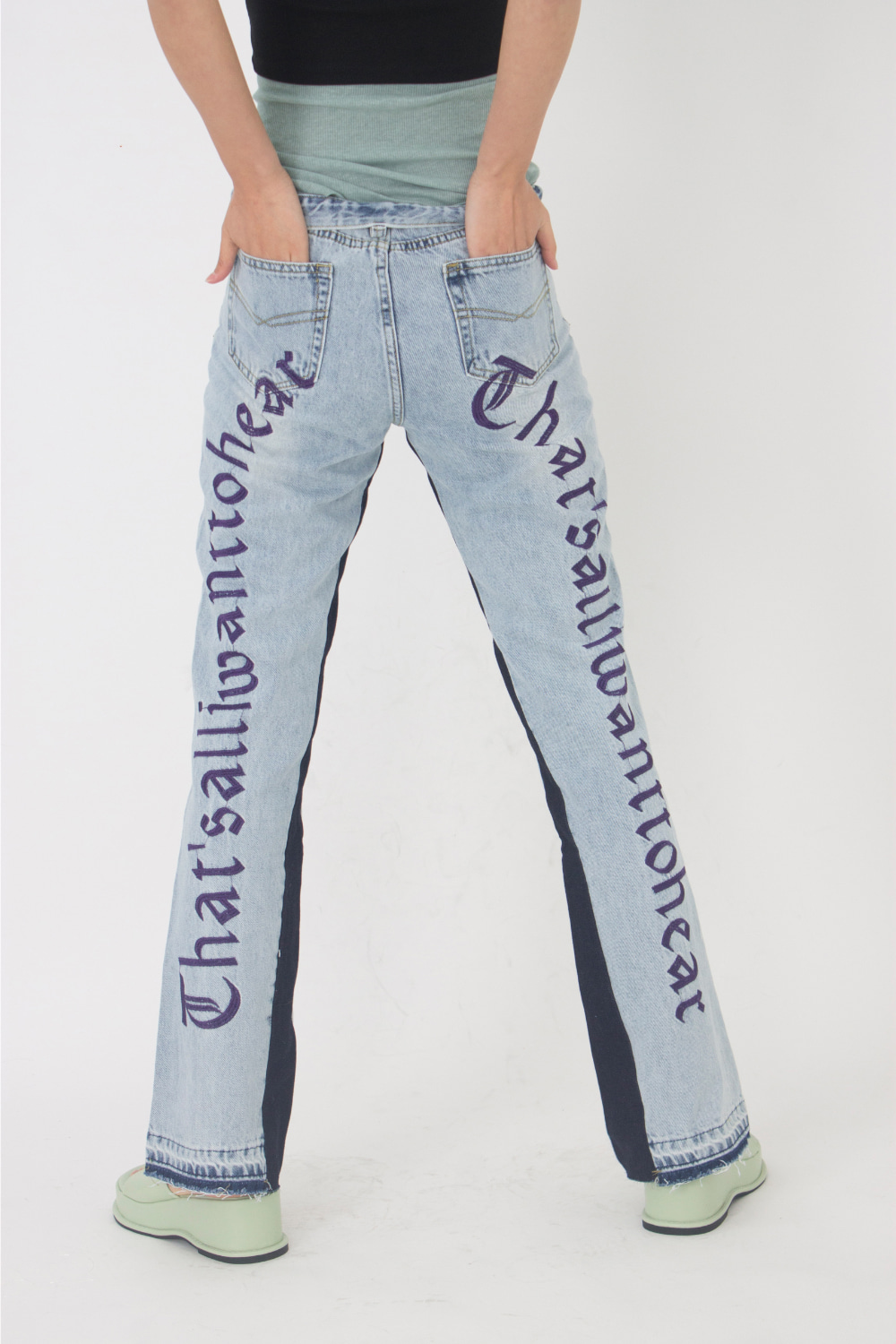Embroidery Lettering Denim Pants