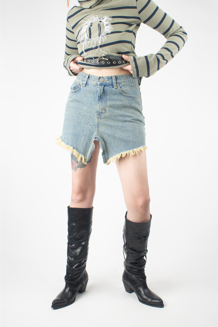 Fringe Denim Mini Skirt (2 color)